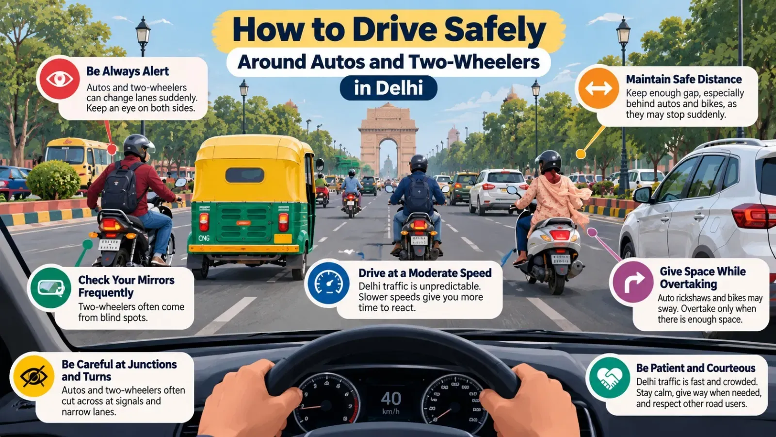 safe driving Delhi traffic