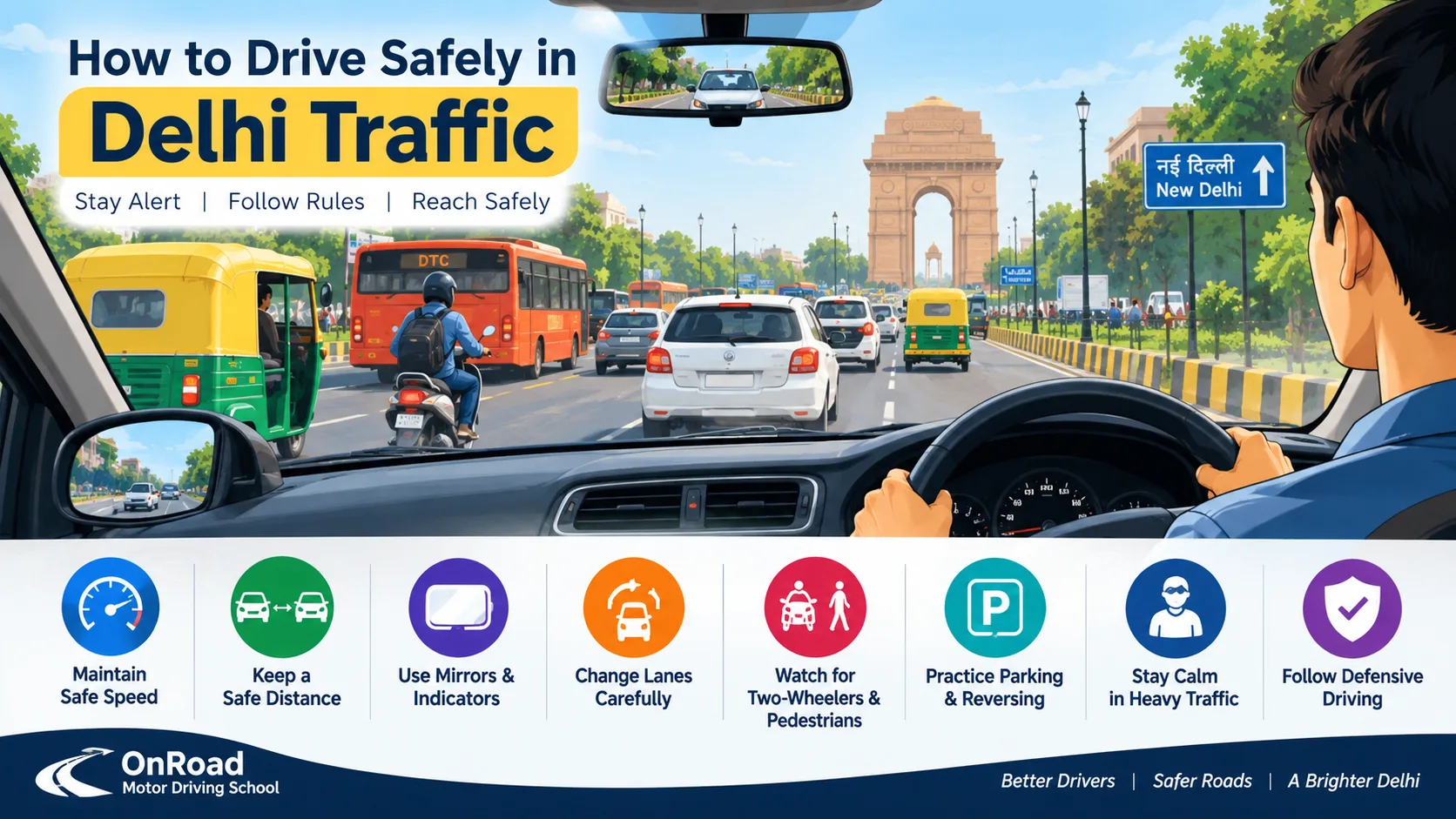 how to drive safely in Delhi traffic