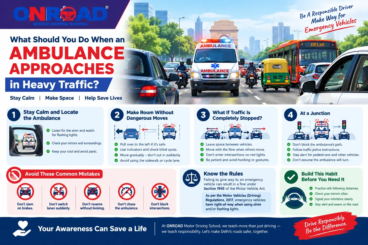 give way to an ambulance in heavy traffic